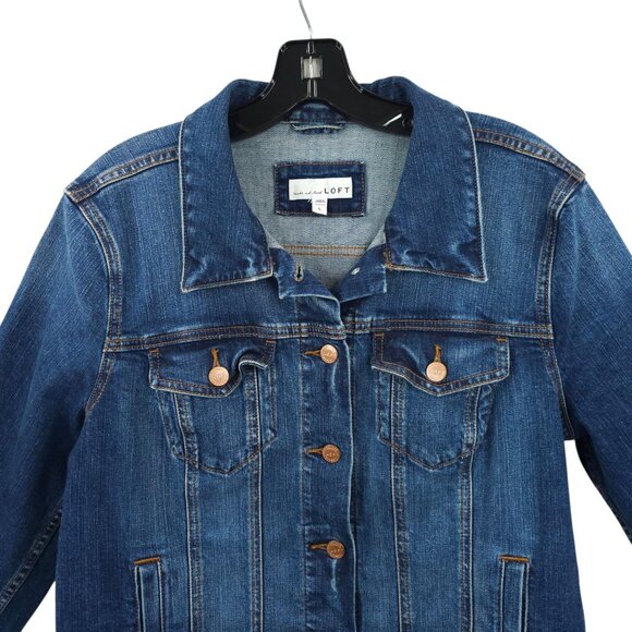 LOFT Denim Western Jacket Womens L Button Front Cropped Long Sleeve Pockets - Picture 8 of 16